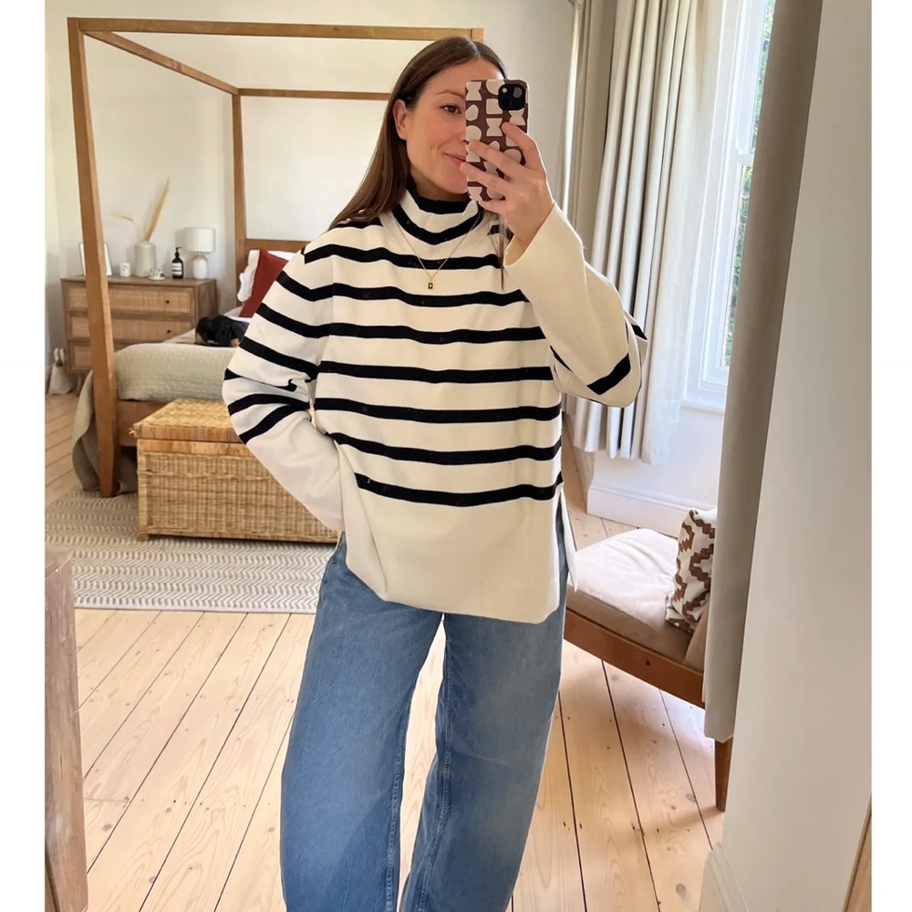 H&M Black and White Striped Turtleneck Sweater